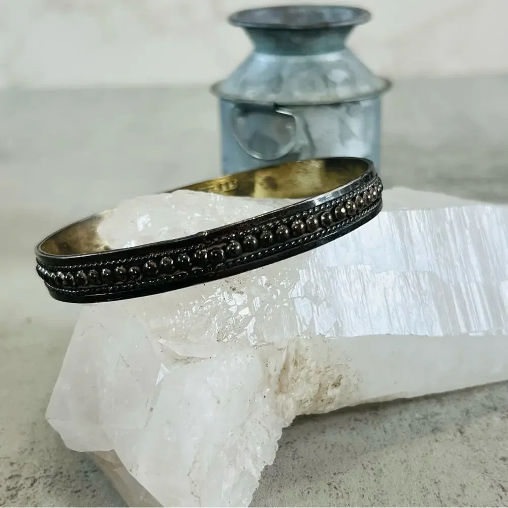 Mexico Solid Sterling Silver Bangle 8in Rustic Boho